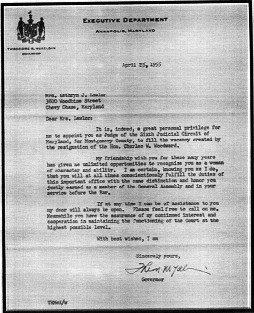 Appointment letter from Governor McKeldin