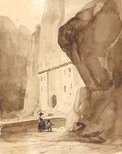 A Church Among Cliffs or Mother and Child before Residence in Rocky Mountains