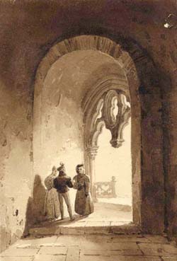 Figures Near a Gothic Door or a Couple and Messenger