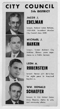 Card used by Schaefer during his campaign for City Council, MSA SC 4383-B118, Album #381